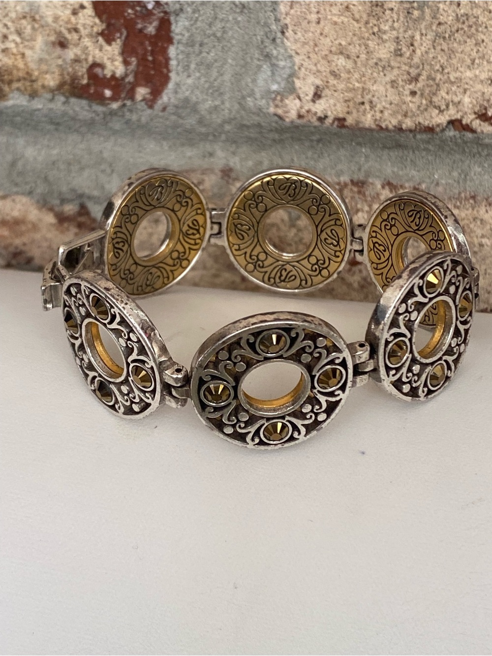 Vintage Brighton Goldtone and Silvertone Donut Link Bracelet  RETIRED HTF!